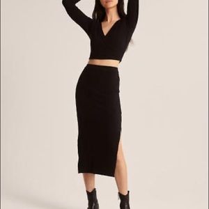 Abercrombie & Fitch Ribbed Knit Midi Skirt, Black, Size M